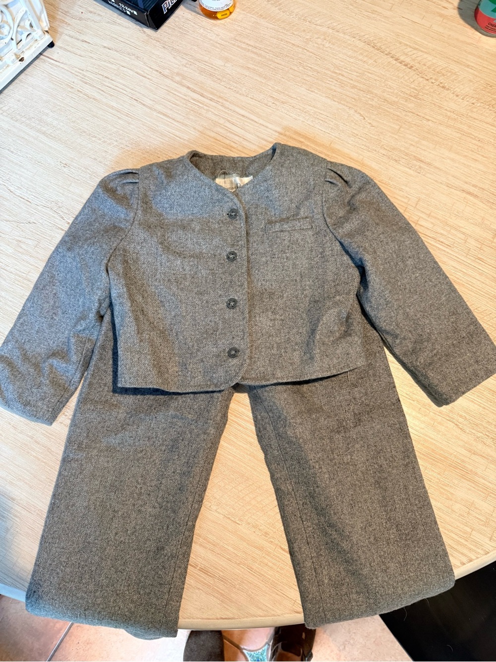 Christian Dior Jeune Sport Girls Light Gray 2 piece suit lined wool blend size 5